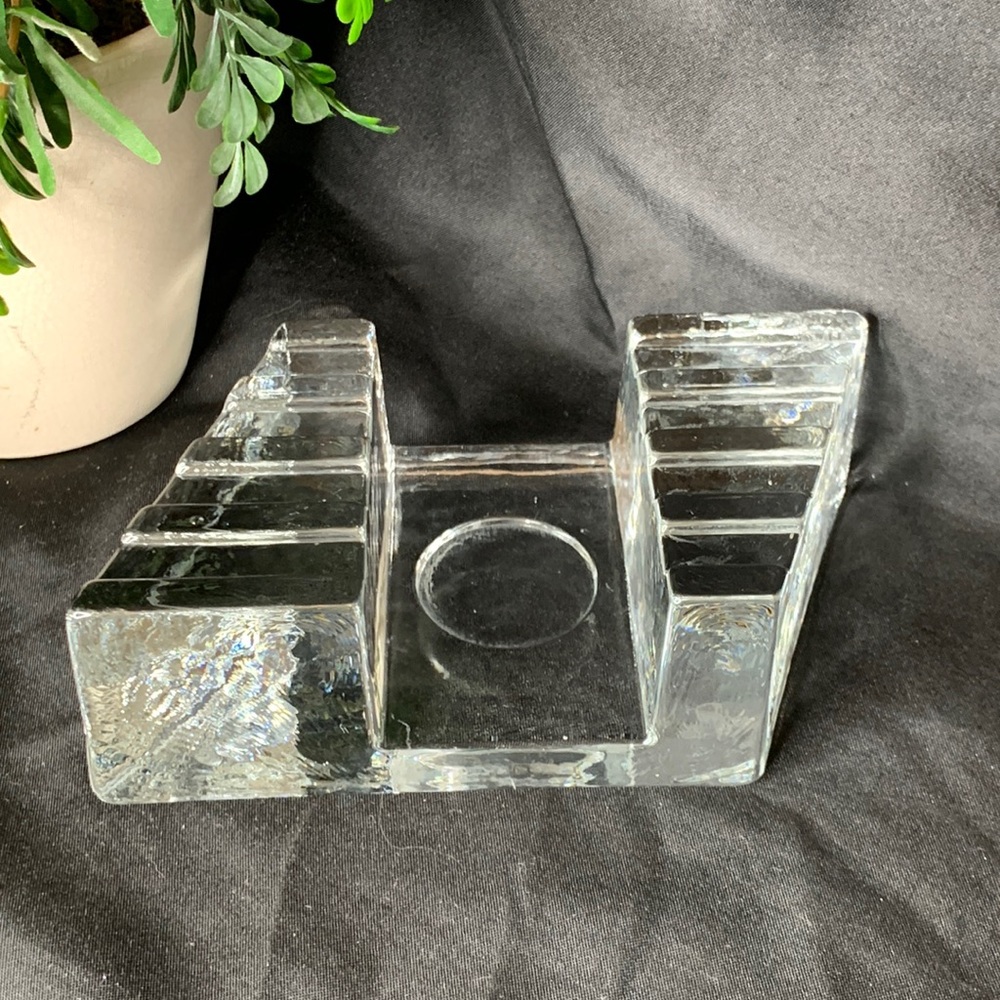 Vintage abstract geometric Pasabahce glass tea light / votive candle holder